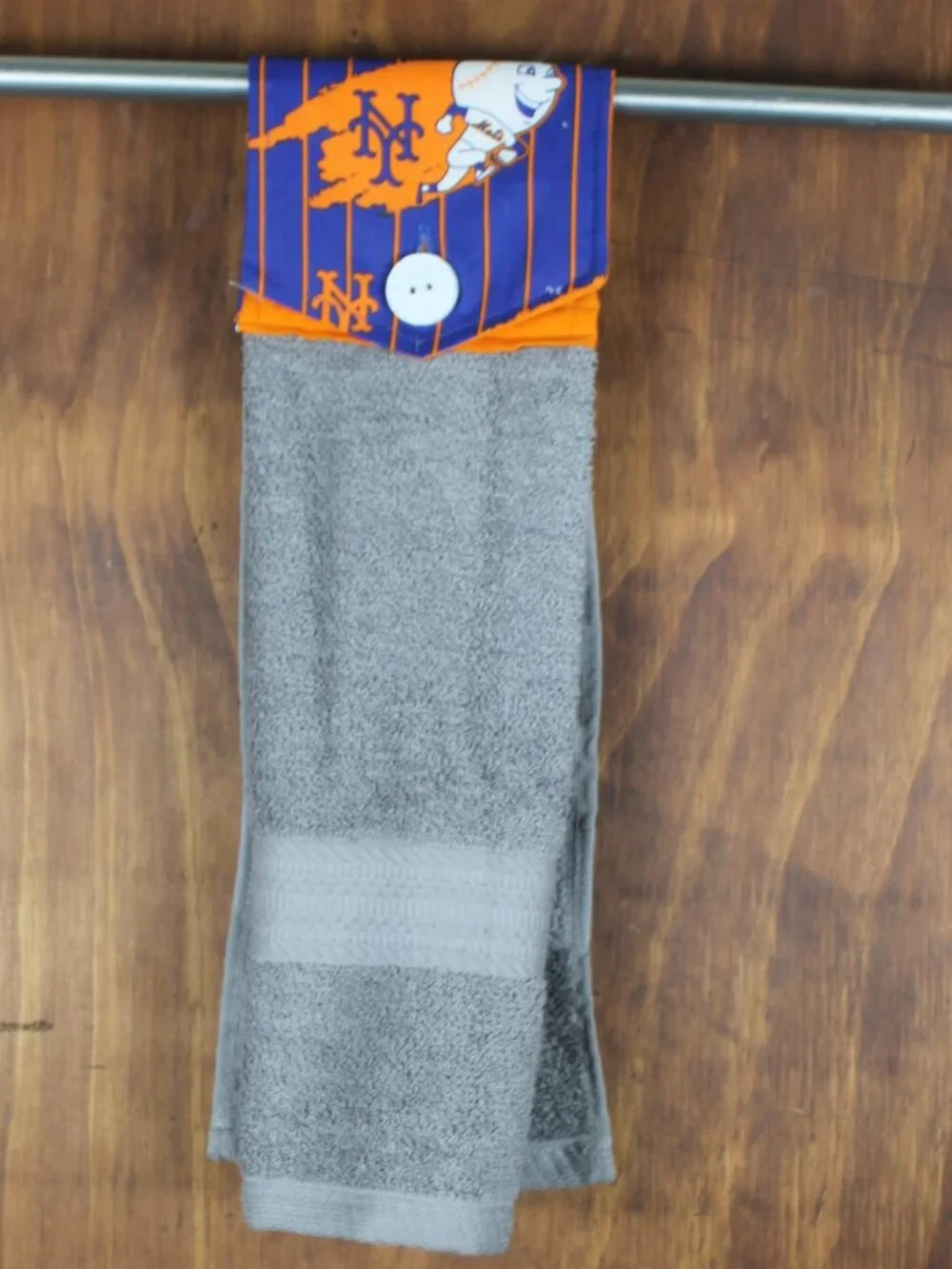 New York Mets Blue Orange Gray Cotton Handmade Hanging Hand Towel Button Closure